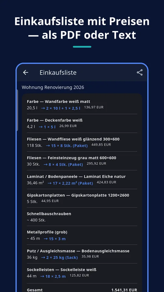 UZYTAK Materials — Einkaufsliste