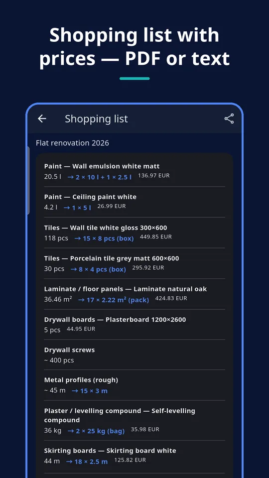UZYTAK Materials — Shopping list