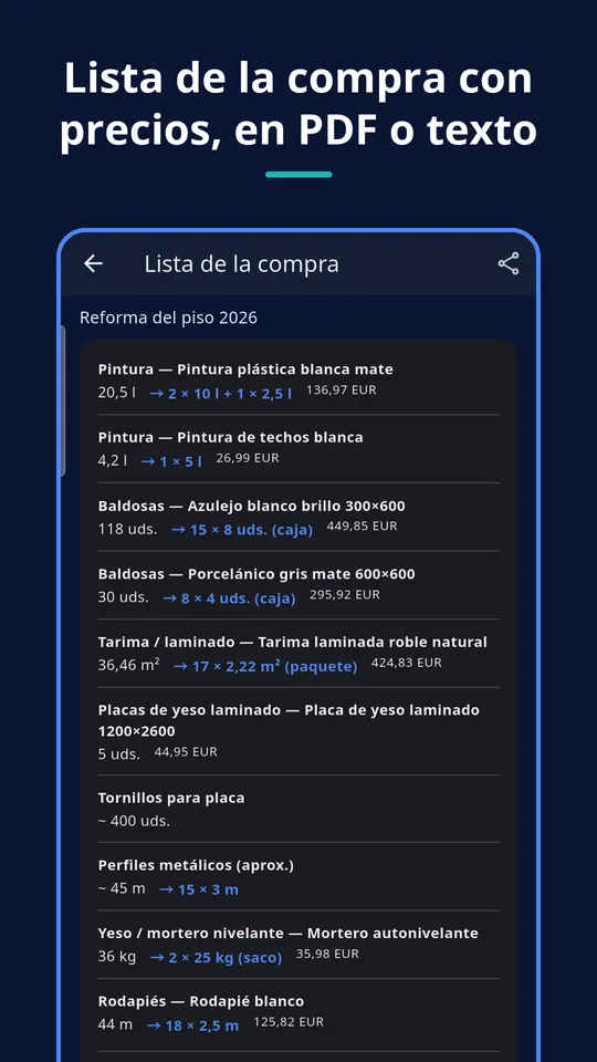 UZYTAK Materials — Lista de la compra