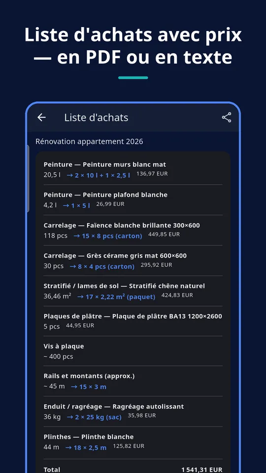 UZYTAK Materials — Liste d’achats
