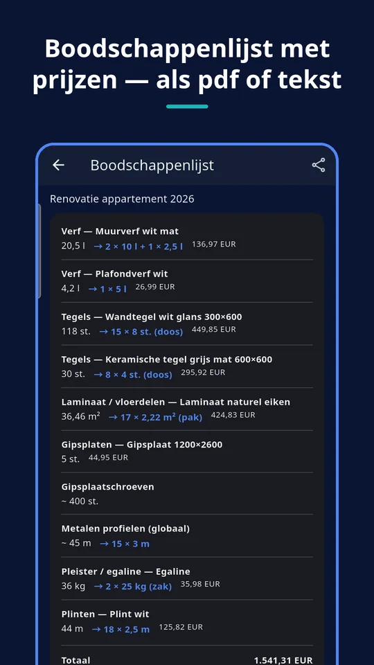 UZYTAK Materials — Boodschappenlijst