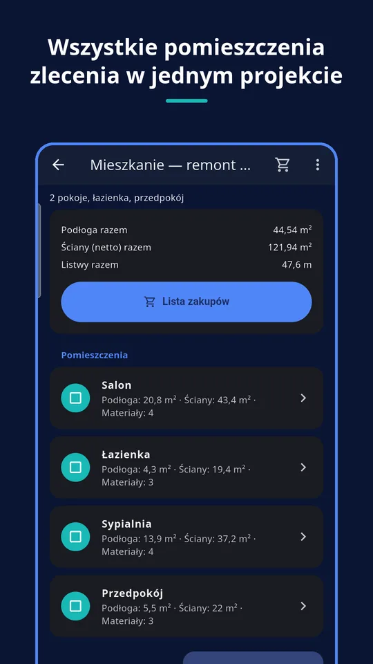 UZYTAK Materials — Projekt z pomieszczeniami