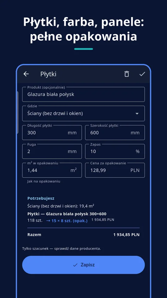 UZYTAK Materials — Kalkulator