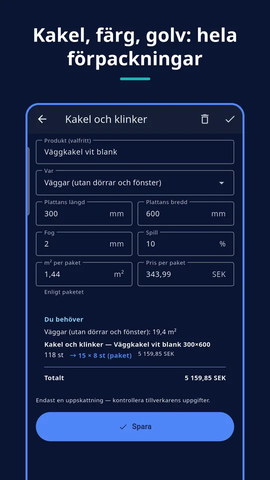 UZYTAK Materials — Kalkylator