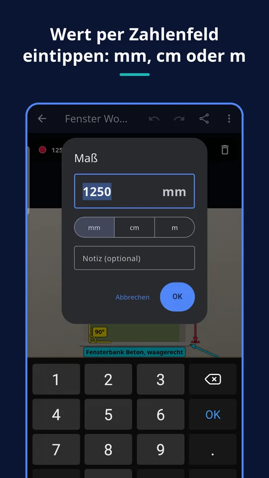 UZYTAK Photo Measures — Wert eintippen