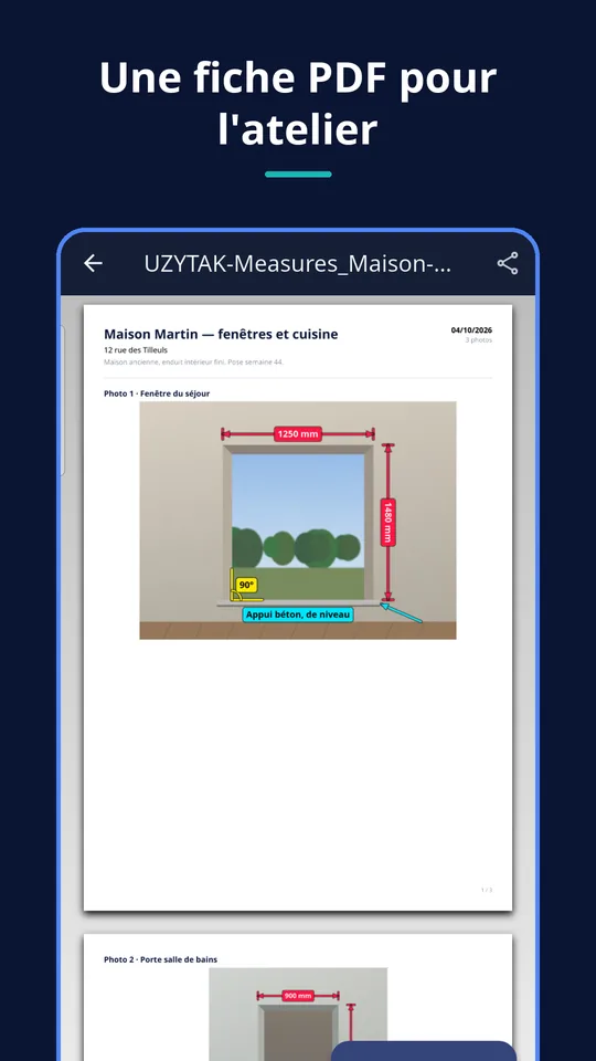 UZYTAK Photo Measures — PDF pour l'atelier
