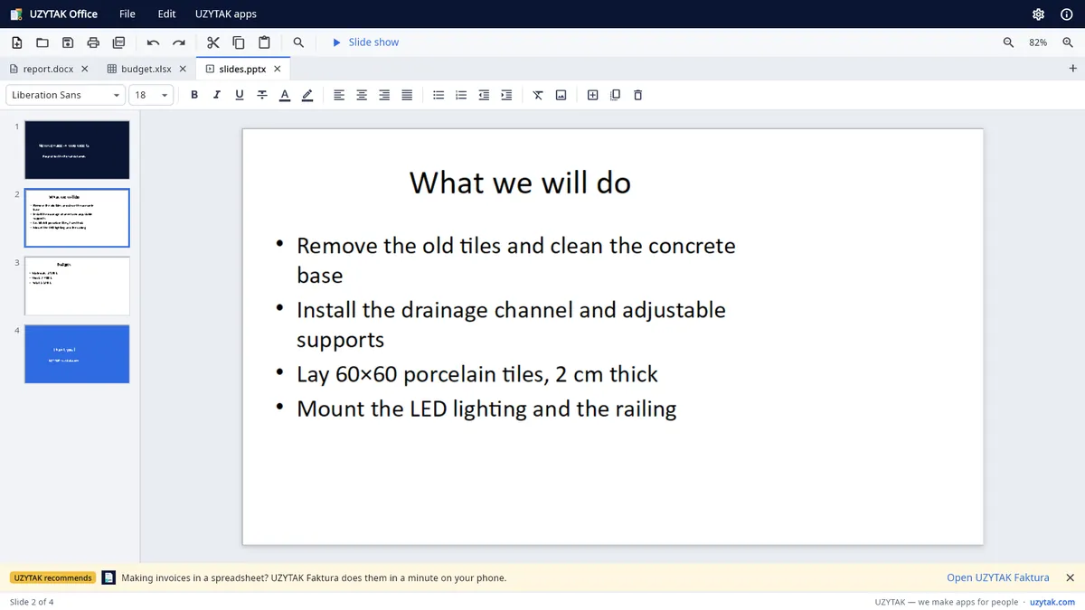 UZYTAK Office — A presentation with slide thumbnails