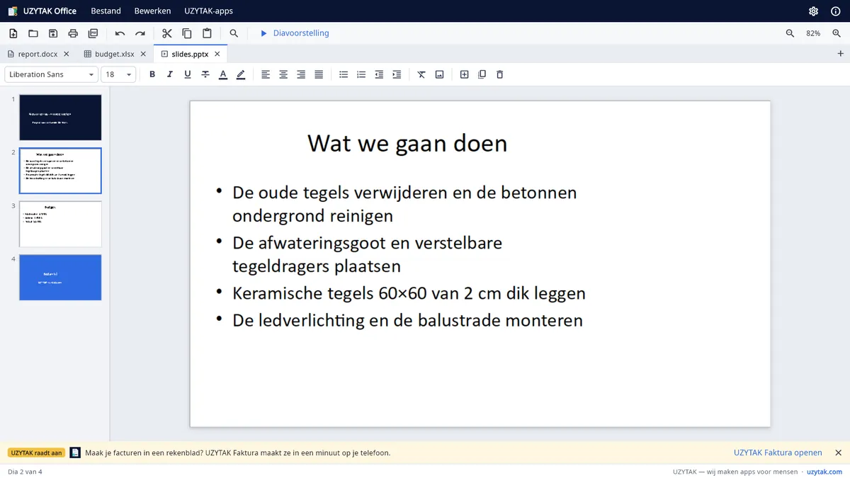 UZYTAK Office — Een presentatie met miniaturen van de dia's