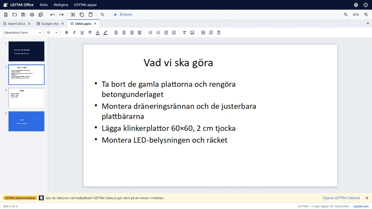 UZYTAK Office — En presentation med miniatyrer av bilderna