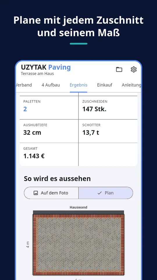 UZYTAK Paving — Plane mit jedem Zuschnitt und seinem Maß