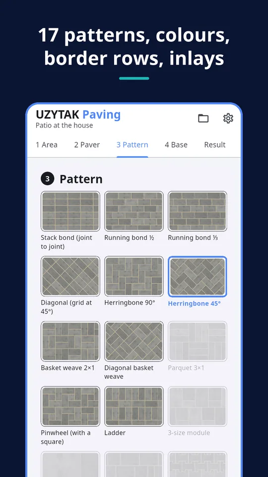 UZYTAK Paving — 17 patterns, colours, border rows, inlays