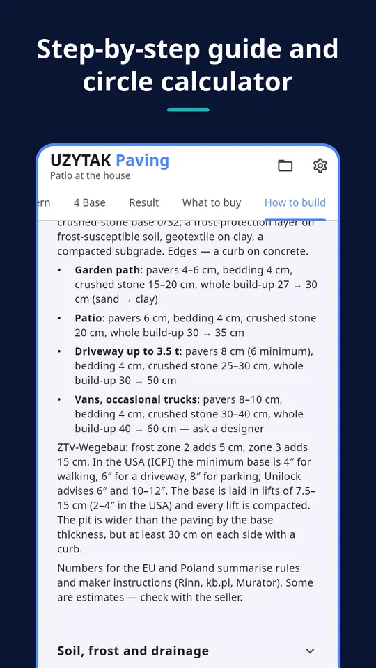 UZYTAK Paving — Step-by-step guide and circle calculator