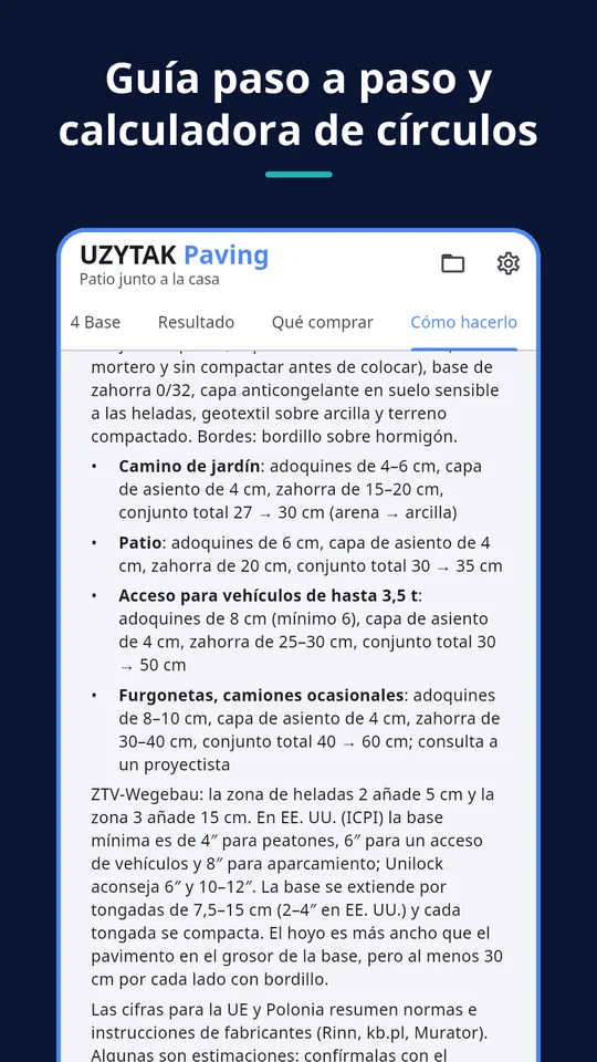 UZYTAK Paving — Guía paso a paso y calculadora de círculos