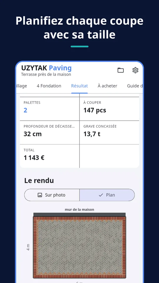 UZYTAK Paving — Planifiez chaque coupe avec sa taille