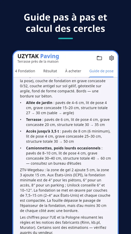 UZYTAK Paving — Guide pas à pas et calcul des cercles
