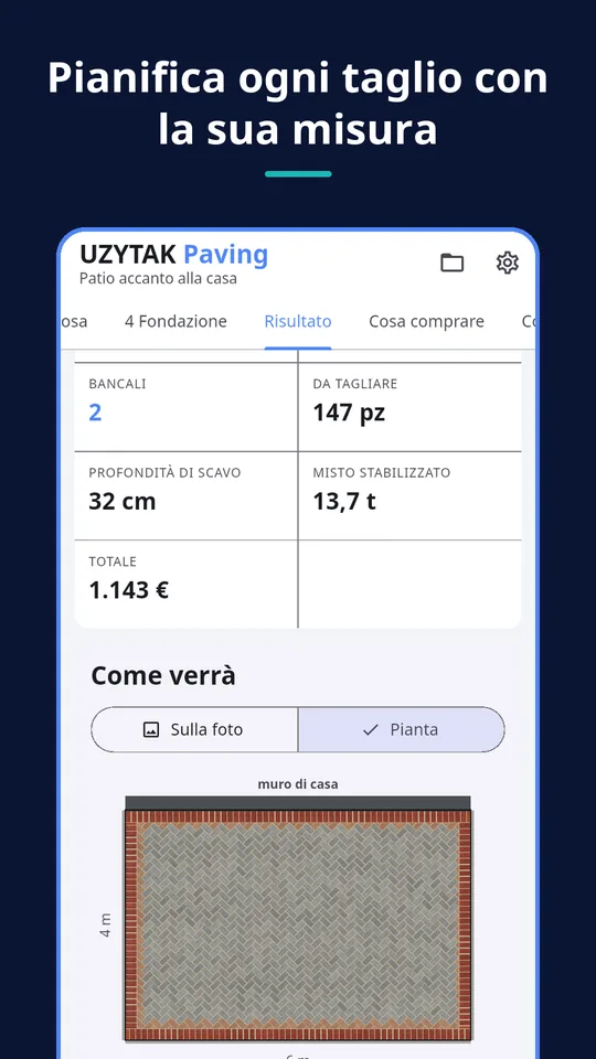 UZYTAK Paving — Pianifica ogni taglio con la sua misura