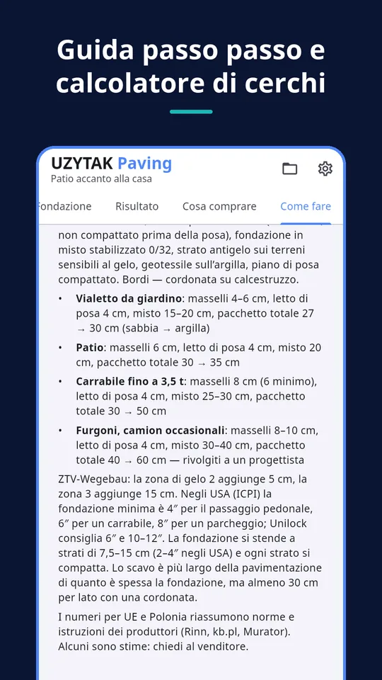 UZYTAK Paving — Guida passo passo e calcolatore di cerchi