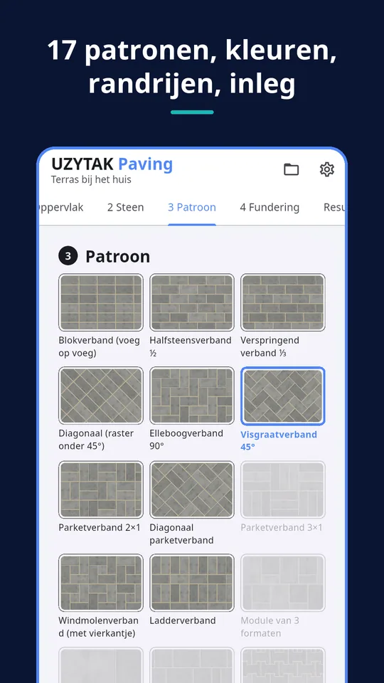 UZYTAK Paving — 17 patronen, kleuren, randrijen, inleg