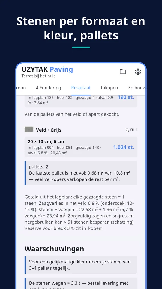 UZYTAK Paving — Stenen per formaat en kleur, pallets