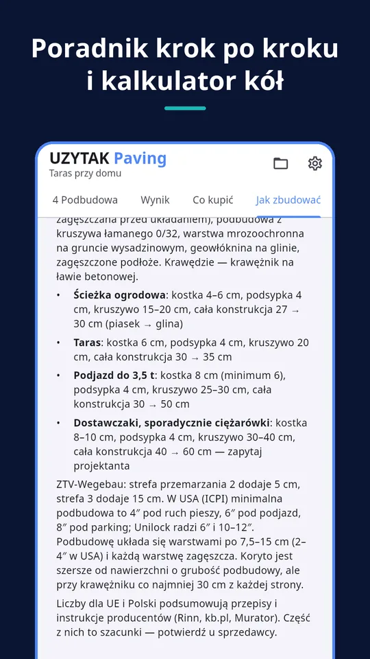 UZYTAK Paving — Poradnik krok po kroku i kalkulator kół