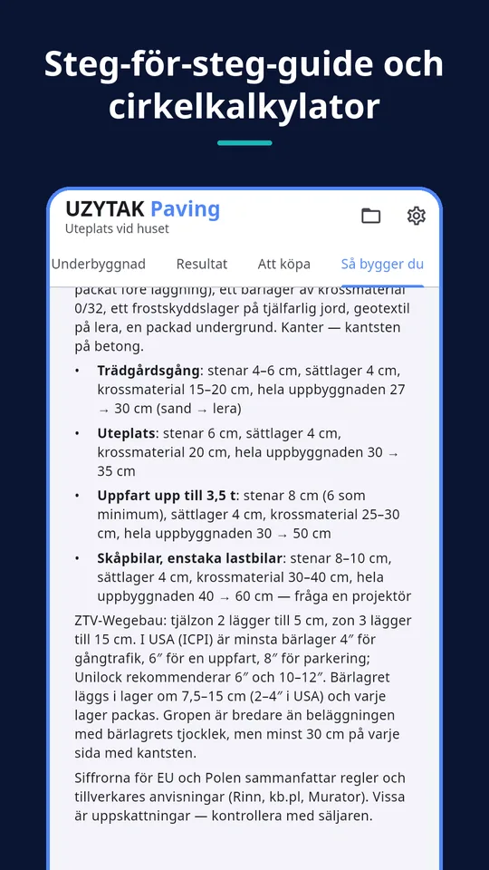 UZYTAK Paving — Steg-för-steg-guide och cirkelkalkylator