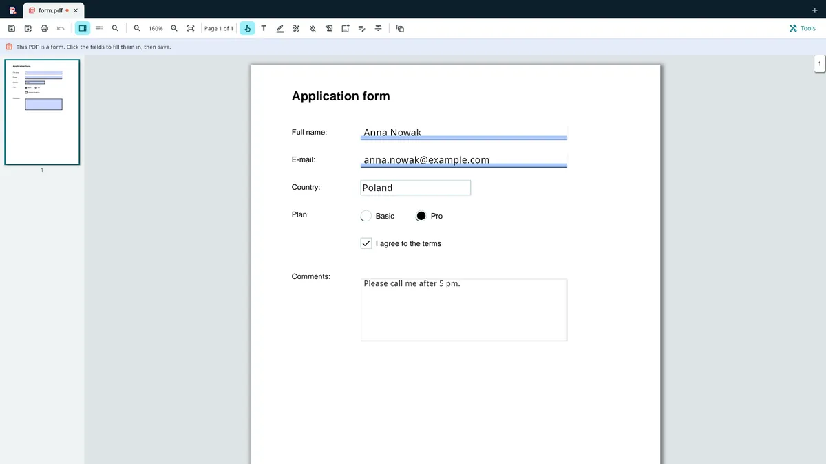 UZYTAK PDF — Filling in a PDF form