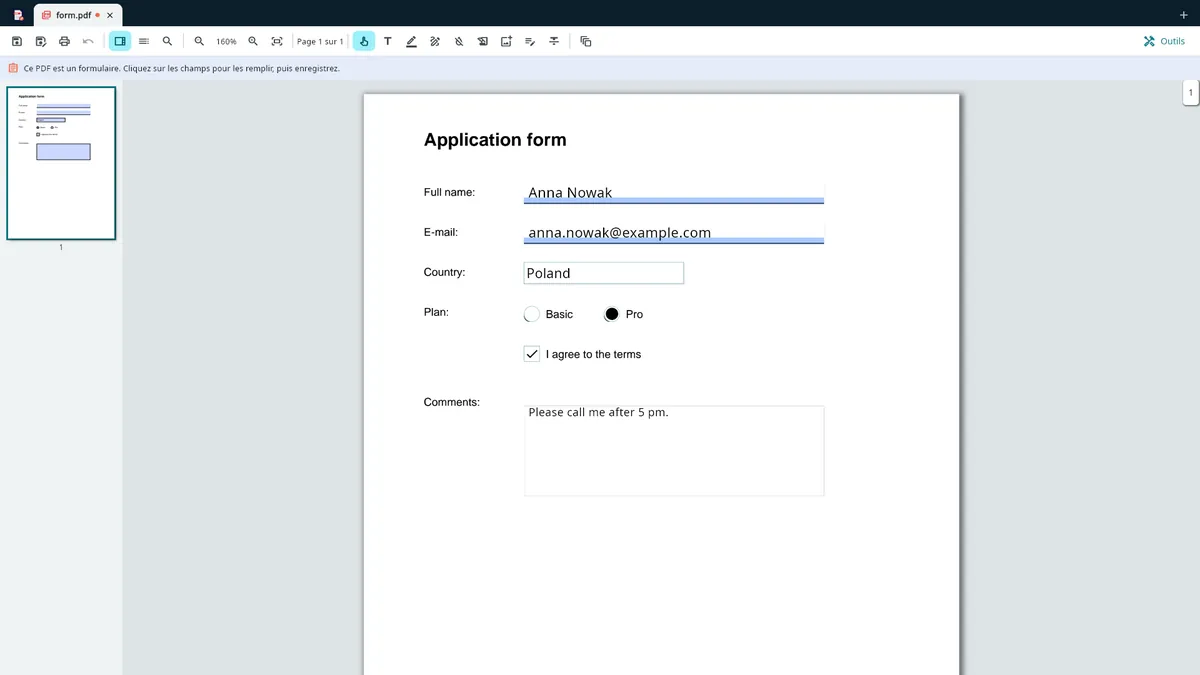 UZYTAK PDF — Remplir un formulaire PDF