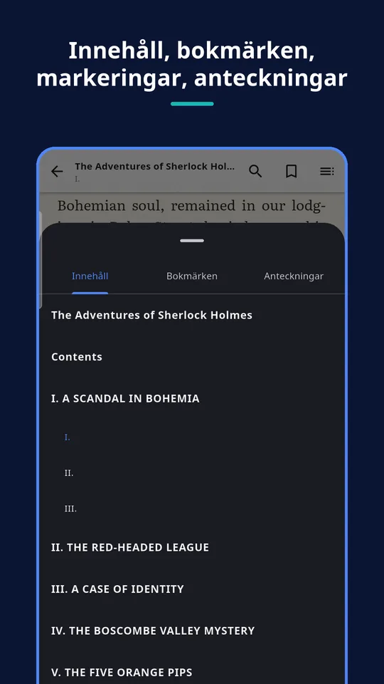 UZYTAK Reader — Innehåll, bokmärken, markeringar, anteckningar