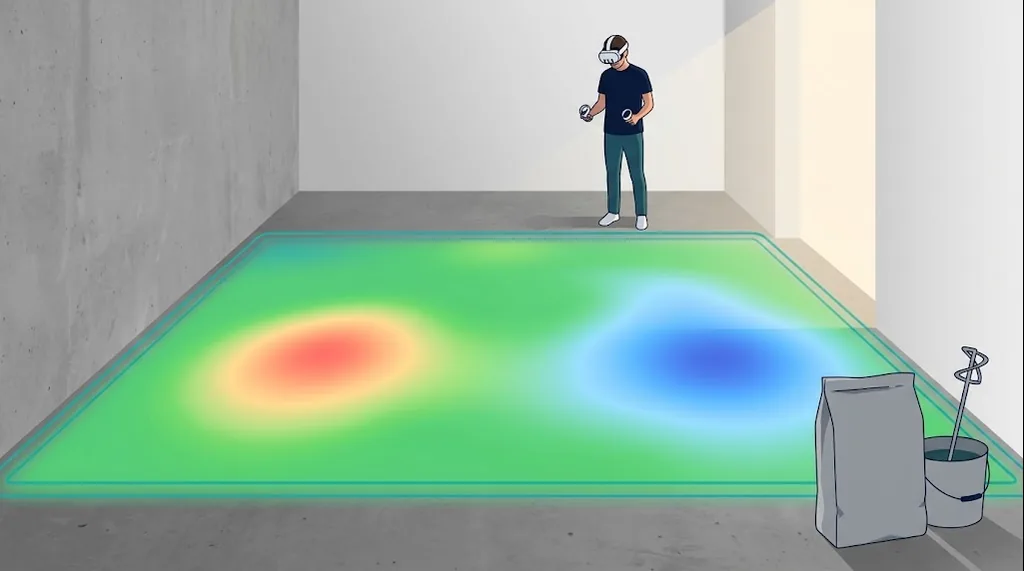 Mappa a colori delle irregolarità su un pavimento in calcestruzzo con un sacco di autolivellante