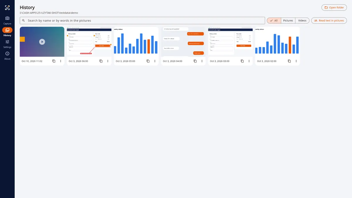 UZYTAK Shot — History with search — even by words inside your pictures