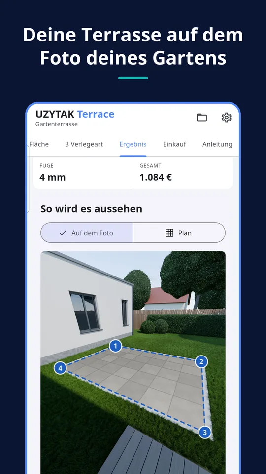 UZYTAK Terrace — Deine Terrasse auf dem Foto deines Gartens