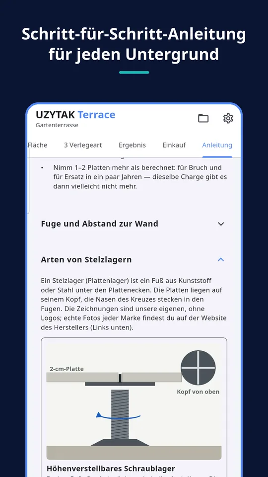 UZYTAK Terrace — Schritt-für-Schritt-Anleitung für jeden Untergrund
