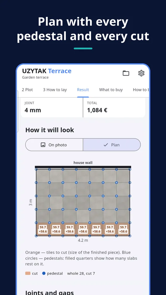 UZYTAK Terrace — Plan with every pedestal and every cut