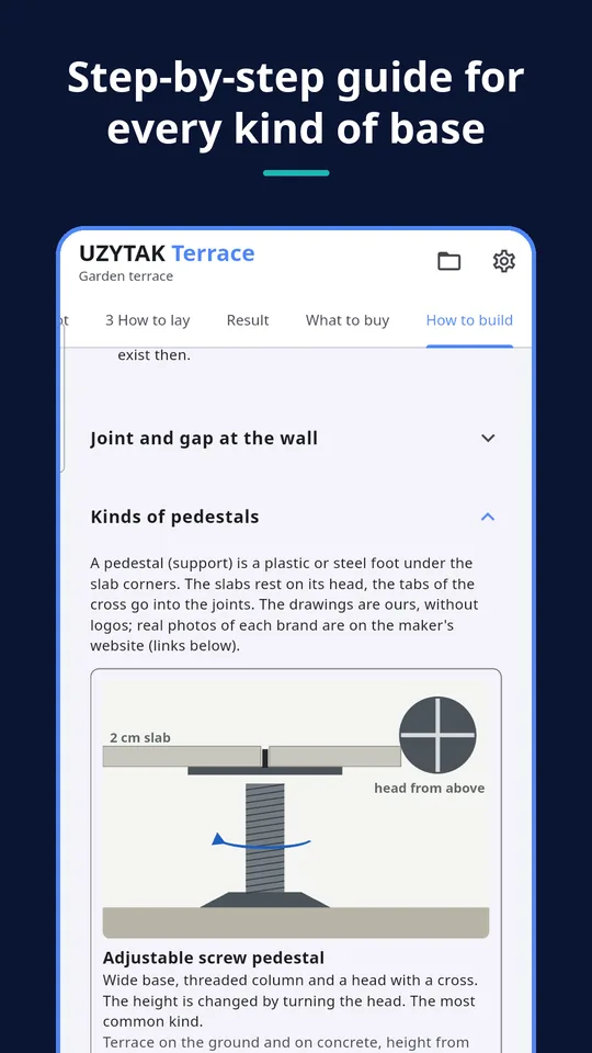 UZYTAK Terrace — Step-by-step guide for every kind of base