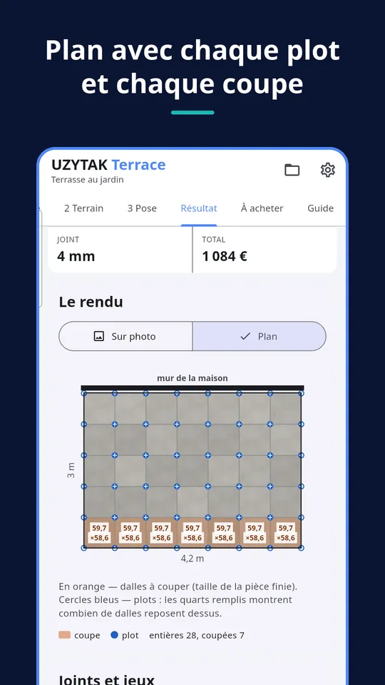 UZYTAK Terrace — Plan avec chaque plot et chaque coupe
