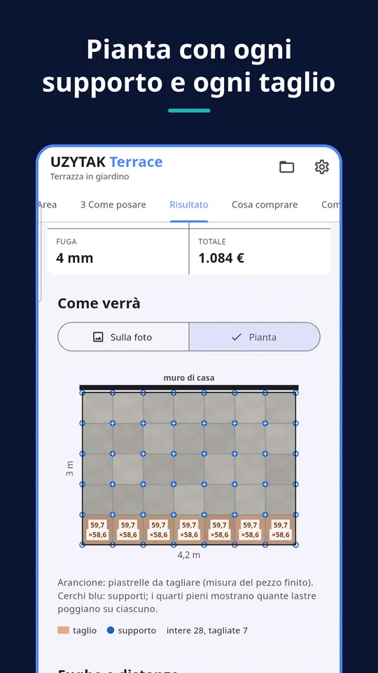 UZYTAK Terrace — Pianta con ogni supporto e ogni taglio
