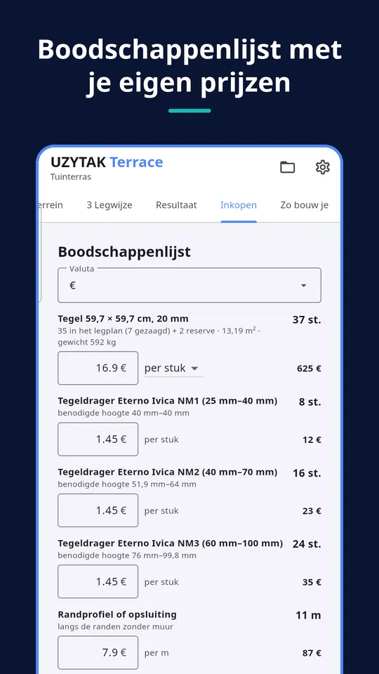 UZYTAK Terrace — Boodschappenlijst met je eigen prijzen