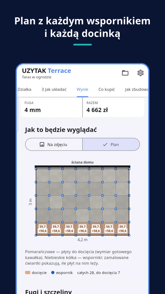 UZYTAK Terrace — Plan z każdym wspornikiem i każdą docinką