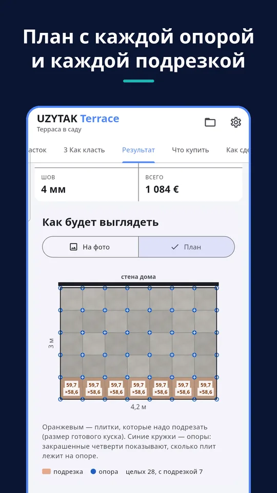 UZYTAK Terrace — План с каждой опорой и каждой подрезкой