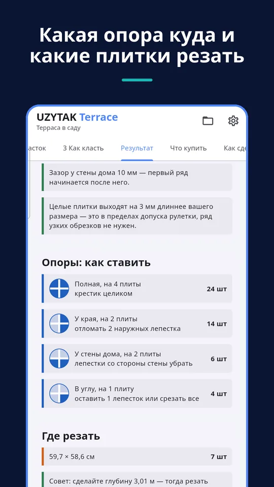 UZYTAK Terrace — Какая опора куда и какие плитки резать