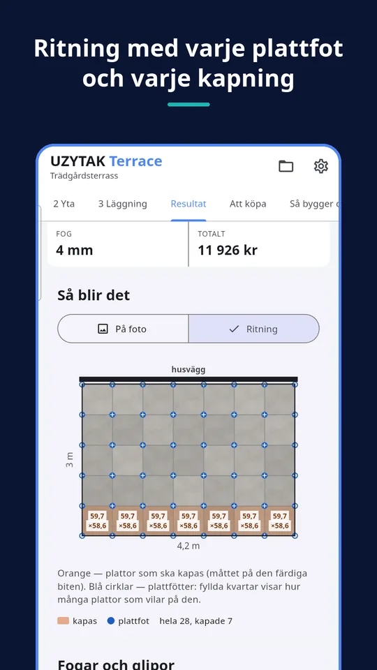 UZYTAK Terrace — Ritning med varje plattfot och varje kapning