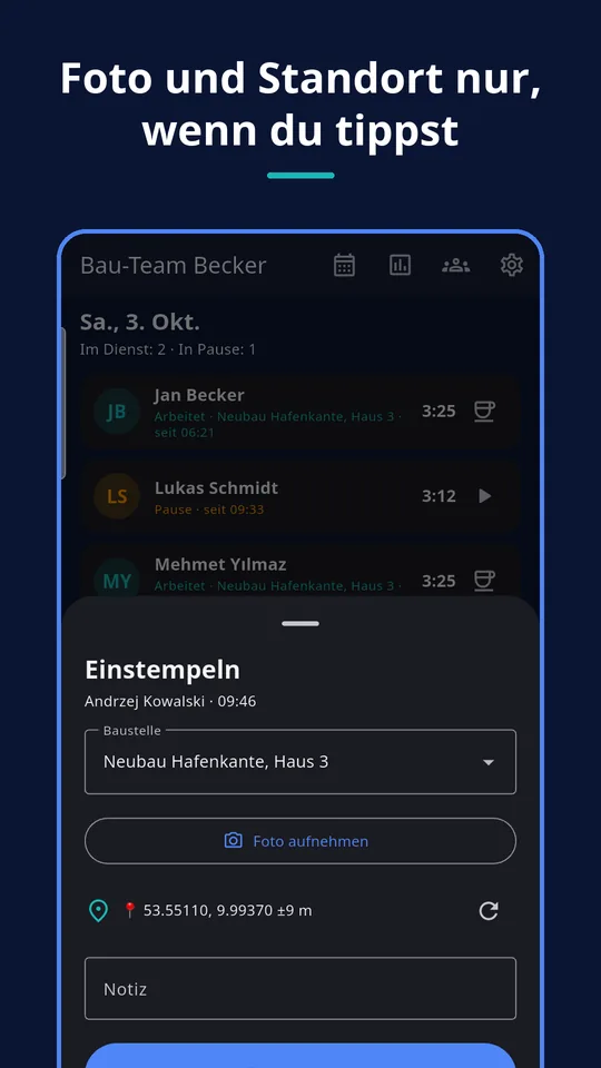 UZYTAK Time — Einstempeln