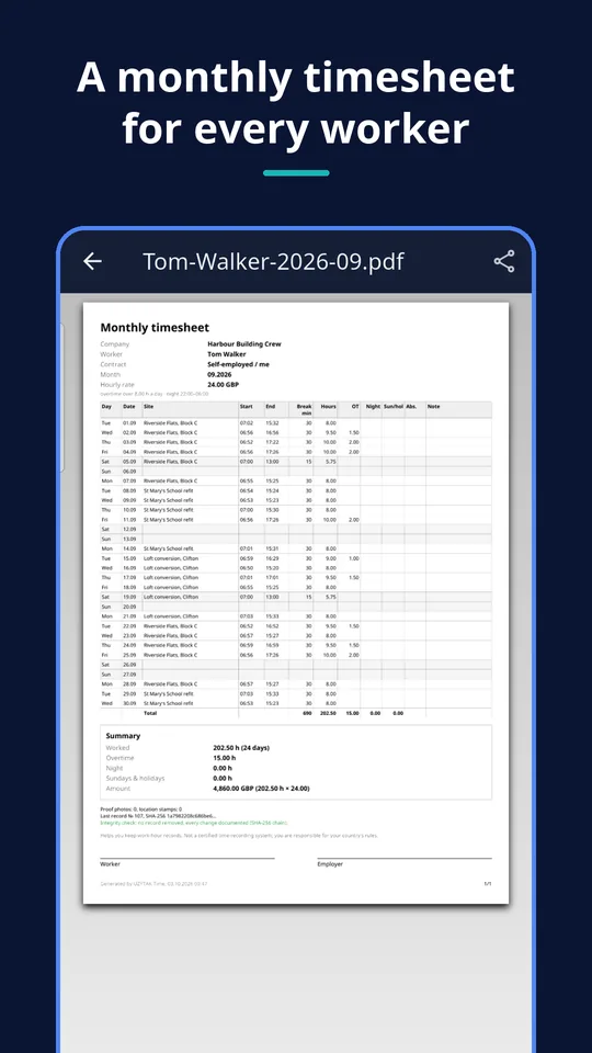 UZYTAK Time — Worker timesheet