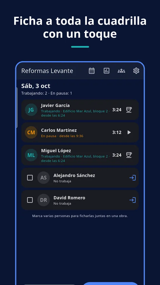 UZYTAK Time — Panel de la cuadrilla