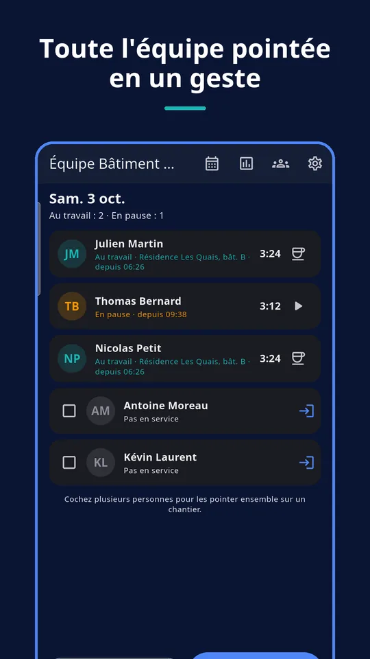 UZYTAK Time — Tableau de l’équipe
