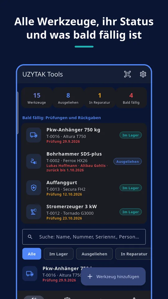UZYTAK Tools — Werkzeugliste