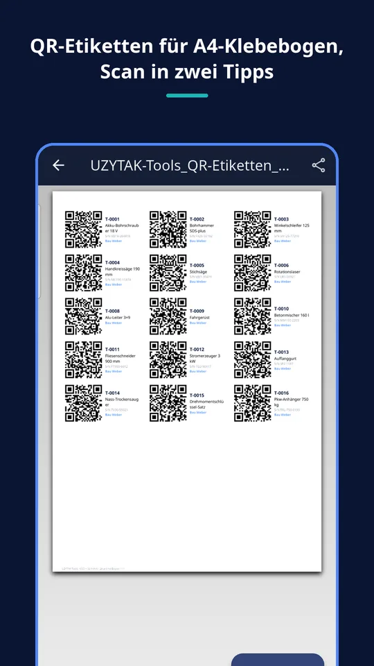 UZYTAK Tools — QR-Etikettenbogen
