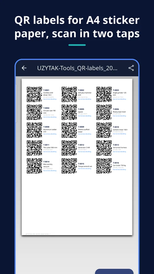 UZYTAK Tools — QR label sheet