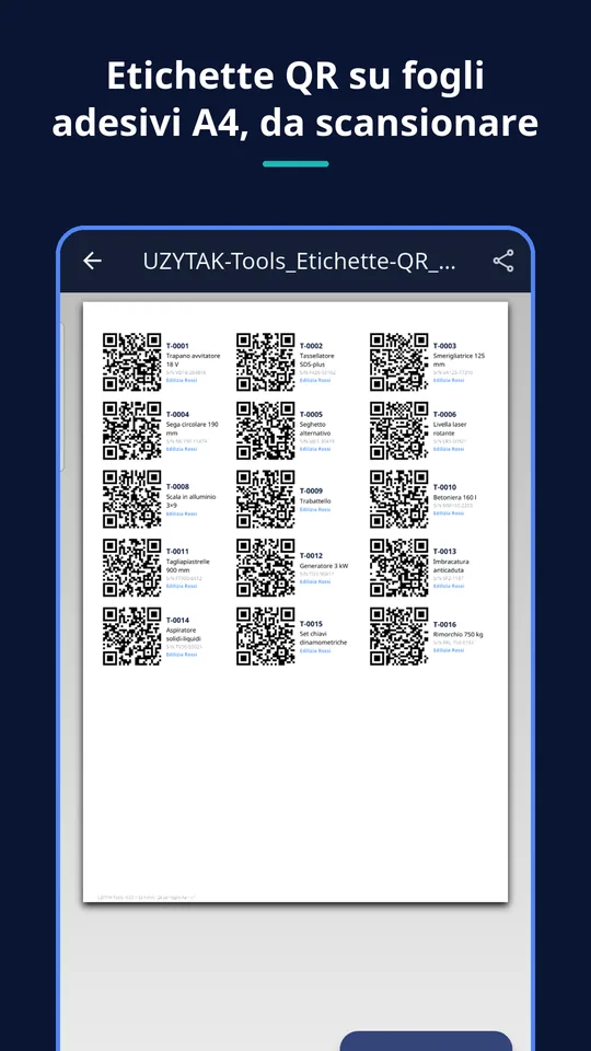 UZYTAK Tools — Foglio di etichette QR