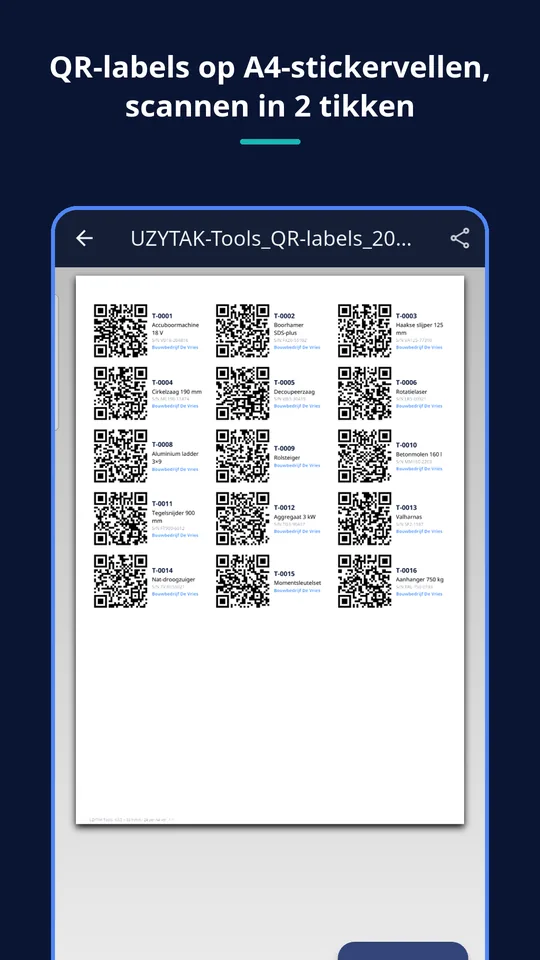 UZYTAK Tools — Vel met QR-labels